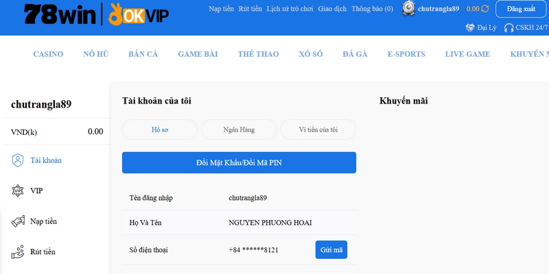 Việc thay đổi mật khẩu 78Win rất đơn giản và có thể thực hiện ngay tại trang chủ