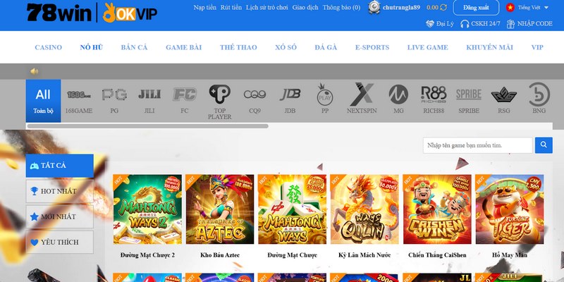 Sảnh game nổ hũ 78Win là nơi bạn có thể trải nghiệm những trò chơi cực kỳ hấp